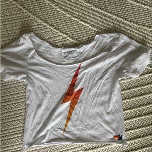 Aviator Nation White Tee with Orange Lightning Bolt